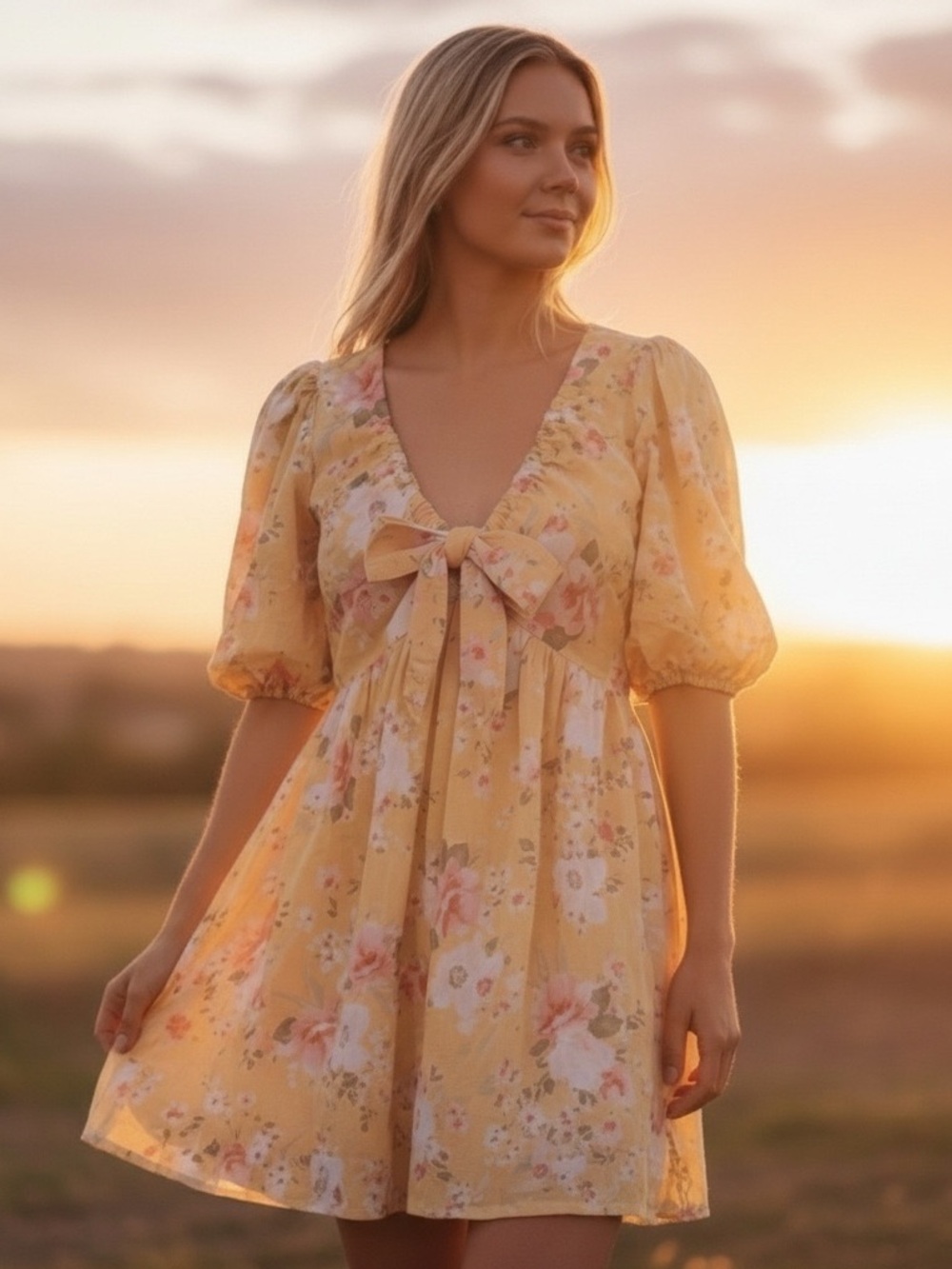 Abercrombie & Fitch Floral Tie Front Puff Sleeve Mini Dress M